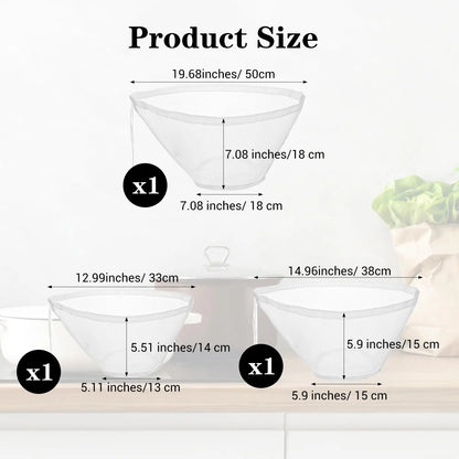 3PCS Bowl-Shaped Nylon Nut Milk Bag, Reusable Strainer Bags for Cheese Cloths Almond Milk, Tea, Juice, Yogurt, Cheesecloth Alternative, Fine Mesh Food Filter