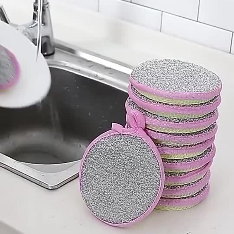 Random Color Double-sided Dishwashing Sponge 5pcs Portable Durable Hanging Multifunctional Kitchen Cleaning Sponge Household Cleaning Tool
