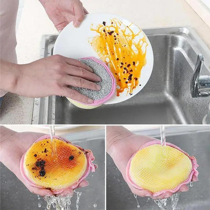 Random Color Double-sided Dishwashing Sponge 5pcs Portable Durable Hanging Multifunctional Kitchen Cleaning Sponge Household Cleaning Tool