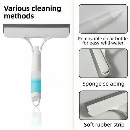 Limpiacristales 3 en 1, raspador, escurridor y estropajo con pulverizador, herramienta de limpieza multifuncional para el hogar, limpiador de parabrisas de coche, toallita ligera de microfibra de silicona