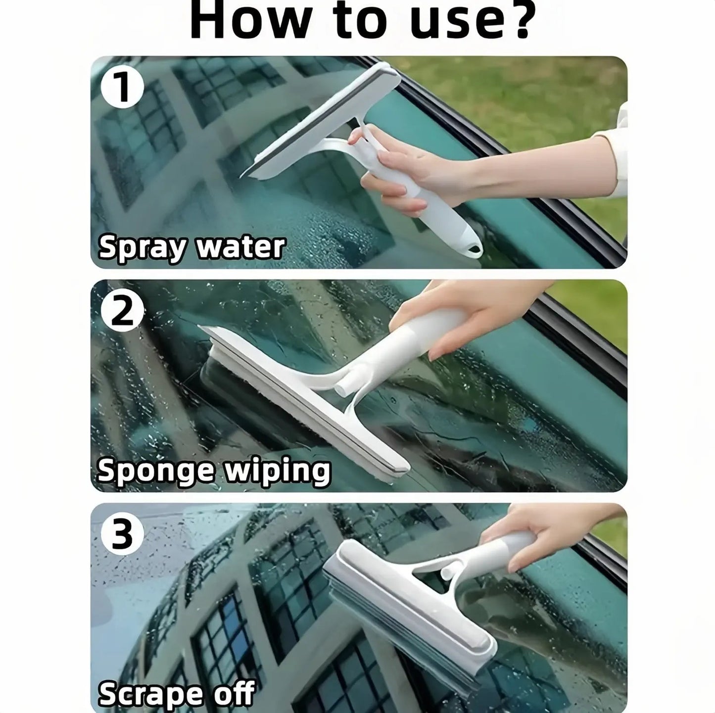 Limpiacristales 3 en 1, raspador, escurridor y estropajo con pulverizador, herramienta de limpieza multifuncional para el hogar, limpiador de parabrisas de coche, toallita ligera de microfibra de silicona