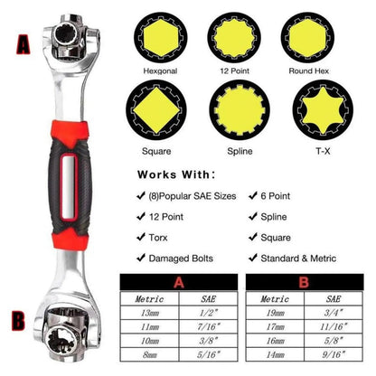 Juego de llaves combinadas, llave universal con cabezal giratorio multifunción de 360 grados, herramienta de llave de tubo 52 en 1, herramienta de llave para reparación de hogar y automóvil.