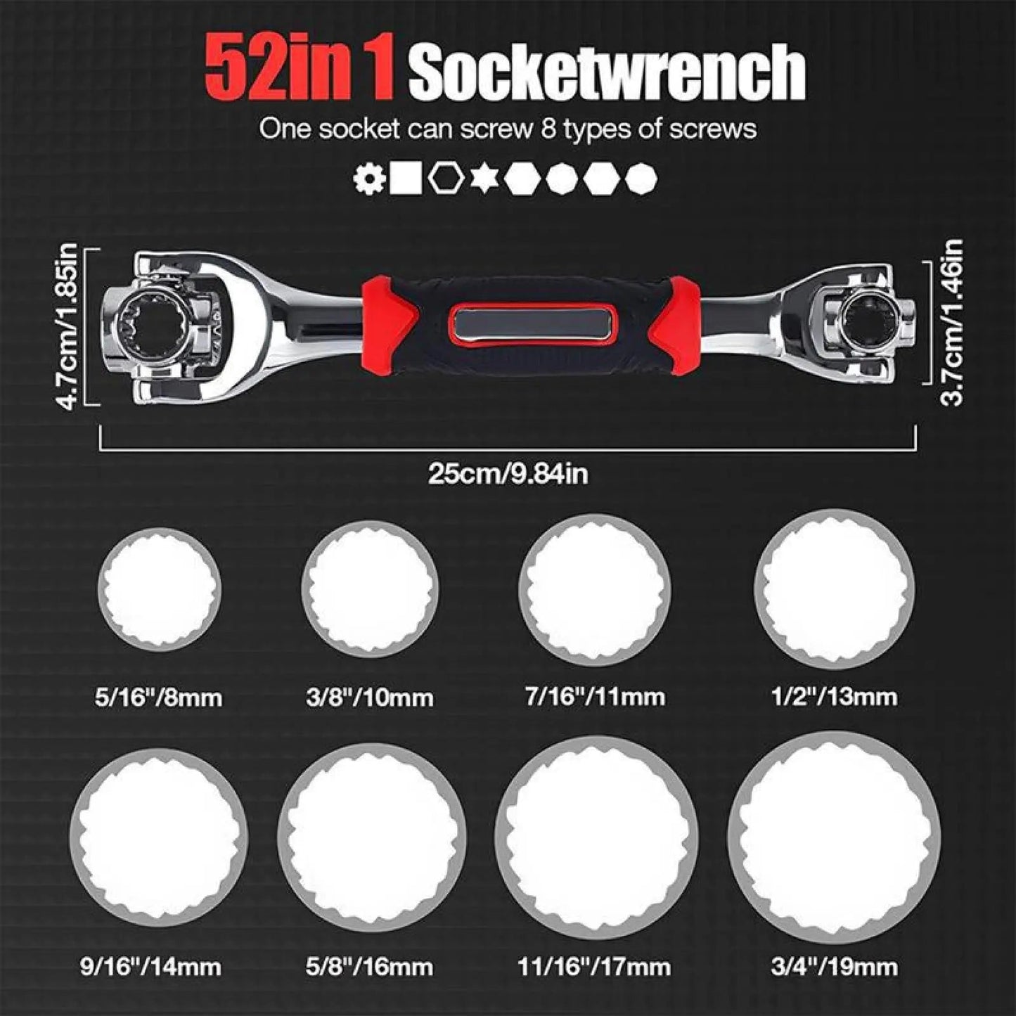 Juego de llaves combinadas, llave universal con cabezal giratorio multifunción de 360 grados, herramienta de llave de tubo 52 en 1, herramienta de llave para reparación de hogar y automóvil.