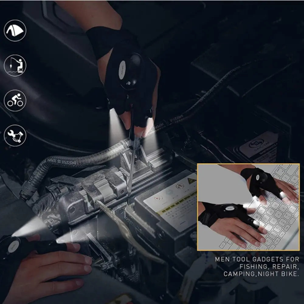 Linterna de guante LED, guantes de pesca luminosos, guantes de luces de dedo para iluminación de mantenimiento de emergencia