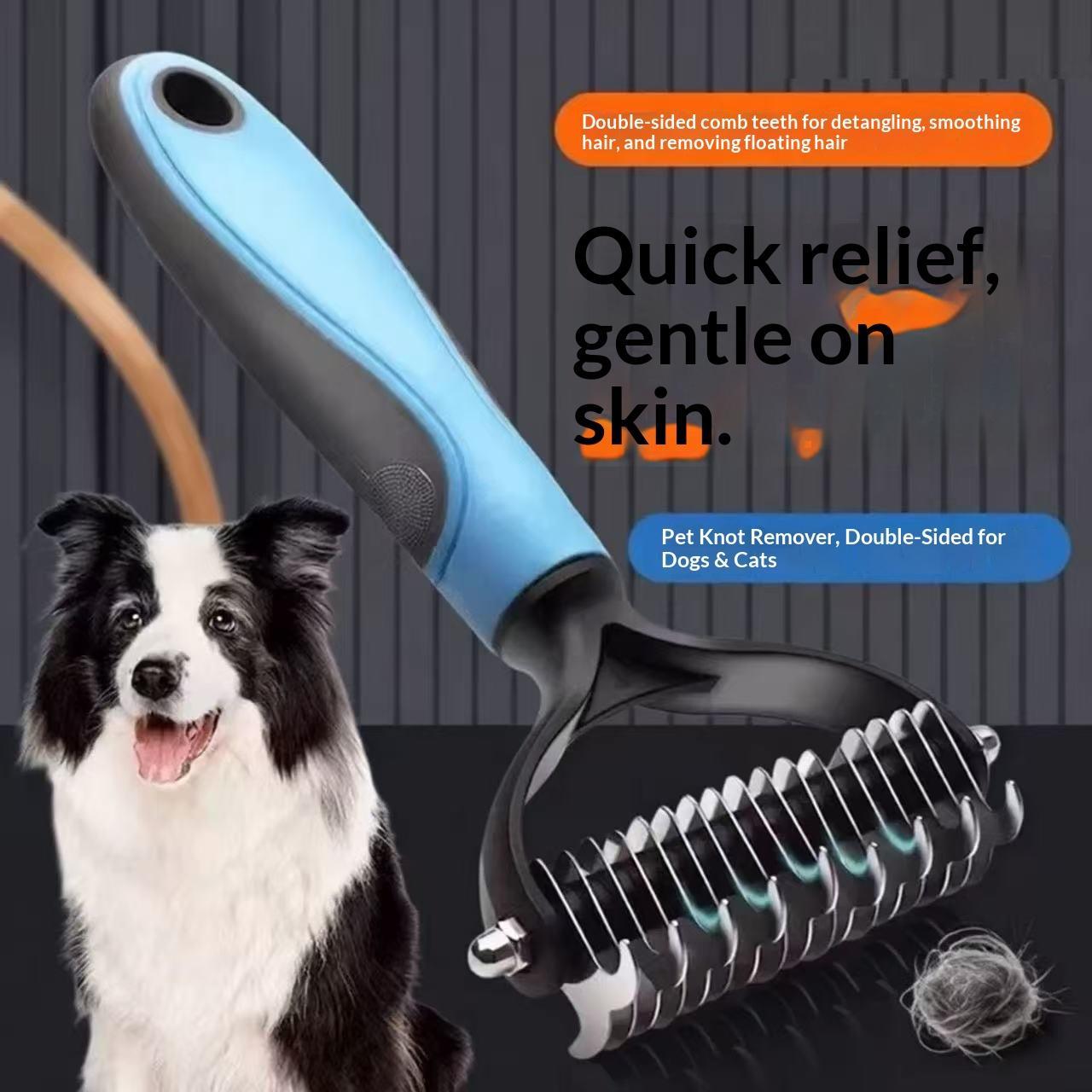 Pet Dematting Undercoat Rake for Long-Haired Dogs & Cats, Double-Sided Grooming Comb for Loose Fur and Light Tangles, Routine Pet Coat Care Tool, Results May Vary by Coat Type